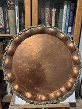 Antique Hand Hammered Copper Tray Plate With Brass Edges picture