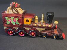 Vtg hand-carved & hand-painted wooden Christmas locomotive train by PBC Intl picture