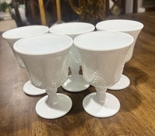 Set 5 Vintage Indiana Milk Glass 5.25” Goblet Colony Harvest Grape Pattern picture