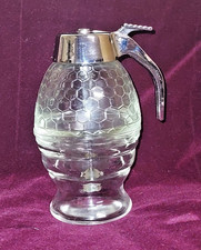 Vintage Honey Dispenser Glass Honeycomb Container with Glass Drip Cup 8 oz. picture