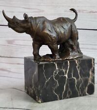 Rhinoceros Rhino Bronze Metal Sculpture Statue Bookend Figure Marble Base Decor picture