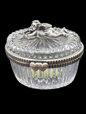 Crystal Hinged Trinket Box Small Oval Silver Tone Cupid Arrow Heart Clasp picture