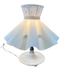 VTG. White Milk Glass Hobnail Accent Table Lamp 1950 w Original Ruffled Shade  picture