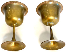 2x India Goblet Chalice Cup Wine Glass Brass Etched 7