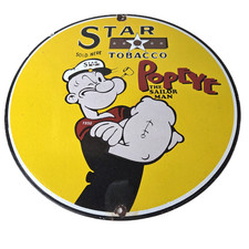 Vintage Star Tobacco Cigarette Sign - Porcelain Popeye Gas Pump Plate Sign picture