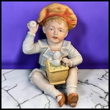 Antique 1900s Heubach German Bisque Sailor Boy Fruit Harvest Basket Figurine 7” picture