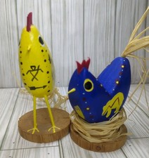 Native American Navajo Folk Art Wood Carved Chickens Set Signed James Robert  picture