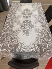 White Lace Oval Tablecloth 106 x 72 Floral Rose Cottagecore Victorian Style picture
