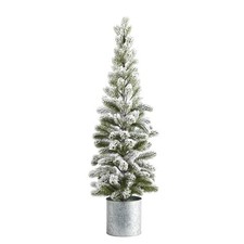 3’ Flocked Christmas Artificial Pine Christmas Tree in Tin Planter picture