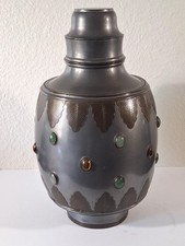 Vintage Pewter Ginger Jar Jade & Tigers Eye Jewels - Large 16