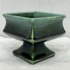 Vintage McCoy USA Pottery Square Footed Pedestal Planter Green 4
