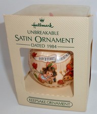 Hallmark Ornament 1984 BABY'S 1st CHRISTMAS BABY GIRL Satin Ball Unbreakable H74 picture