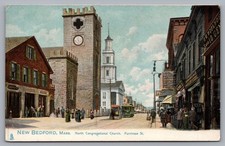 North Congregational Church Streetcar People New Bedford MA UDB Postcard TS-197 picture