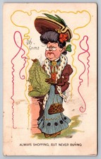 1906 Baltimore Postmark Humorous Dry Goods Shopping Woman Caricature Postcard picture