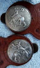 F. A. Meana Dove Tail Old Leather Spur Straps Bucking Bronc Conchos picture