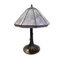 Vintage Slag Glass Table Lamp , Purple Green Glass Tree Base, Art Deco Lamp picture