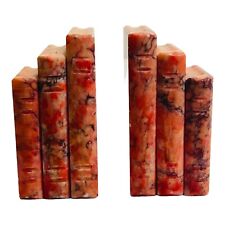 Vintage Red Orange Alabaster Marble Book Bookends Hand Carved MCM Italy Rare picture