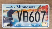 2012 Minnesota Critical Habitat LOON License Plate Tag  #VB607  Wildlife picture