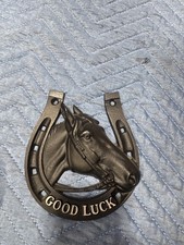 Cast Iron Good Luck Horseshoe Horse Head Wall Plaque Barn Decor picture