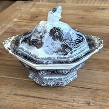 Antique C Meigh Tivoli Black Transferware Covered Tureen Staffordshire picture