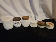 Lot 6 Vintage White Milk Glass Cold Cream Jars with Lids picture