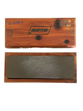 NORTON #57-8015 Combo Sharpening Bench Stone Wood Box DOUBLE SIDED Vintage USA picture