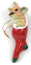 Vintage Kitty's Critters Ceramic Pig In A Stocking Christmas Ornament picture
