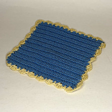 Vintage Handmade Crochet Dollhouse Miniature Area Rug Blue Cream 1:12 Scale 5.5