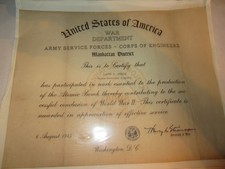 WWII War Department US Army Manhattan Project Atomic Bomb Award Certificate picture