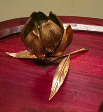 Vintage Mid Century  Brass Lotus Ashtray With 6 Removable Ashtray Leaves picture