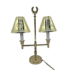 Vintage Mid Century Brass Double Arm Metal Desk Lamp with Metal Cutout Shades picture