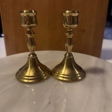 Vintage Pair Of Mini 4” Brass Candlesticks Hollywood Regency MCM 80’s NOS picture