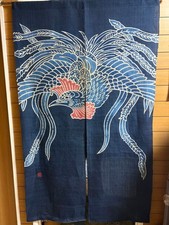 Noren Kyoto Kurochiku Special order not used Tube-painted phoenix ♪Made hemp ♪15 picture