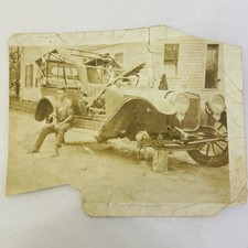 Original Photo of Antique Touring Car Undergoing Repair with Tears 1920s 1930s picture