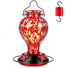 Hand Blown Glass Hummingbird Feeders for Outdoors Hanging, 24oz Wild Bird Nec... picture