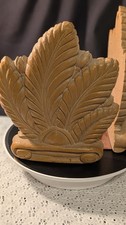 MCM Syroco Wood Plume Leaf Bookends Vintage Mid-Century Home Library Decor picture