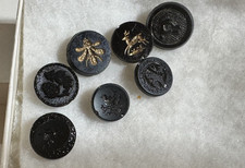 7 Vintage Black Glass Pictorial Buttons – Insects, Birds & Floral Designs – 18mm picture