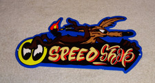 VINTAGE WILE E. COYOTE ON MOON EYES SPEED SHOP ROCKET 🚀 METAL GASOLINE OIL SIGN picture