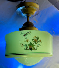 RESTORED Antique Vtg Art Deco Ceiling Light Semi-Flush Custard Uranium Glass UG picture