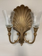 Vintage Rococo Brass Style Sea Shell Candelabra Wall Sconce Syroco Resin picture