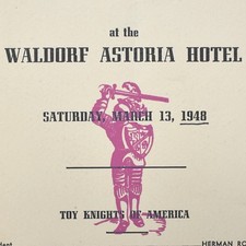 1948 Toy Knights Of America Banquet Menu Waldorf Astoria Hotel New York City picture