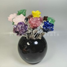 1pcs Natural Quartz Crystal Carved Rose Flower Home Decor Valentine Gift Quartz picture