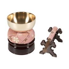 NEW Orin Set Buddhist Bell Singing Bowl Gold Pink Cherry Blossom Pattern Japan picture