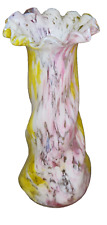 Vintage LEGRAS France Art Glass Vase Pink White Yellow Splatter Ruffled Edge picture