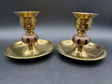 Brass & Wood Candlestick Holders Set of 2 picture