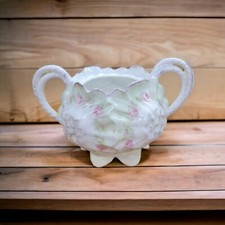 Vintage RS Prussia Red Star Green Wreath Footed w/ Handles Sugar Bowl Floral picture