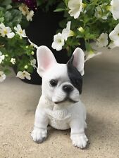 French Bulldog Small Puppy Figurine Dog Sitting Resin Home and Yard Black Patch picture