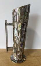Vintage L.H.G. Abalone Shell Inlay 10” Pitcher  Alpaca Mexico MCM picture