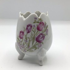 Lefton 5525 Porcelain Cracked Egg Footed Vase Purple Floral picture