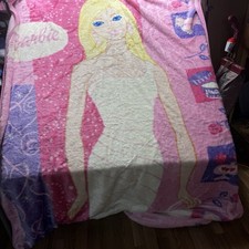 HTF Y2K Barbie Plush Fleece Blanket Pink Makeup Perfume Soft Large Throw Twin picture
